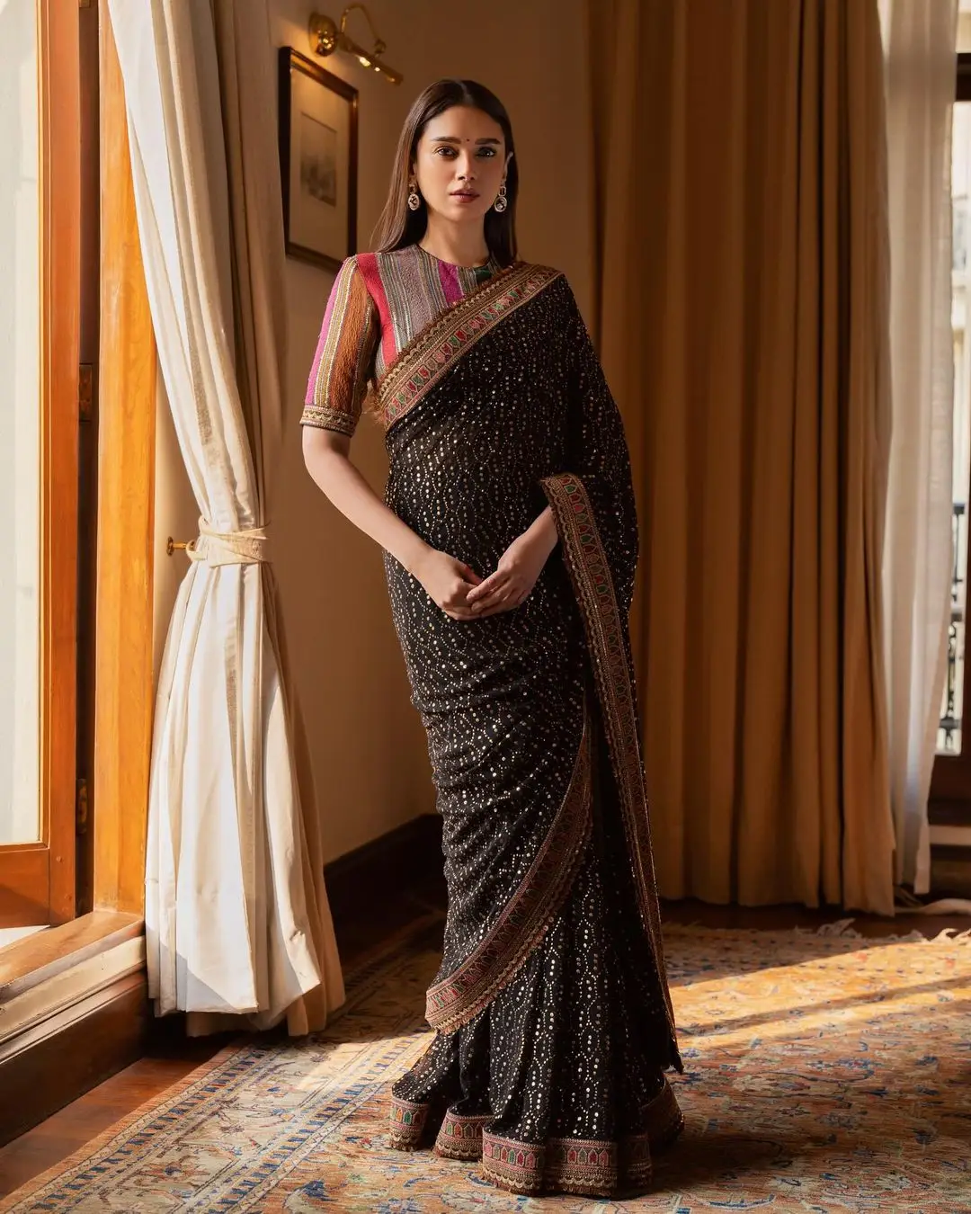 Bollywood Actress Aditi Rao Hydari In Black Saree